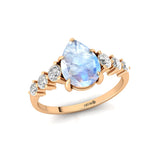 Pear Cut Moonstone with Graduated Diamonds Ring - GeumJewels
