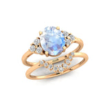 Rainbow Moonstone Gold Ring with Stackable Diamond Band - GeumJewels
