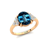 Trio Diamond Engagement Ring with Oval Cut London Blue Topaz - GeumJewels