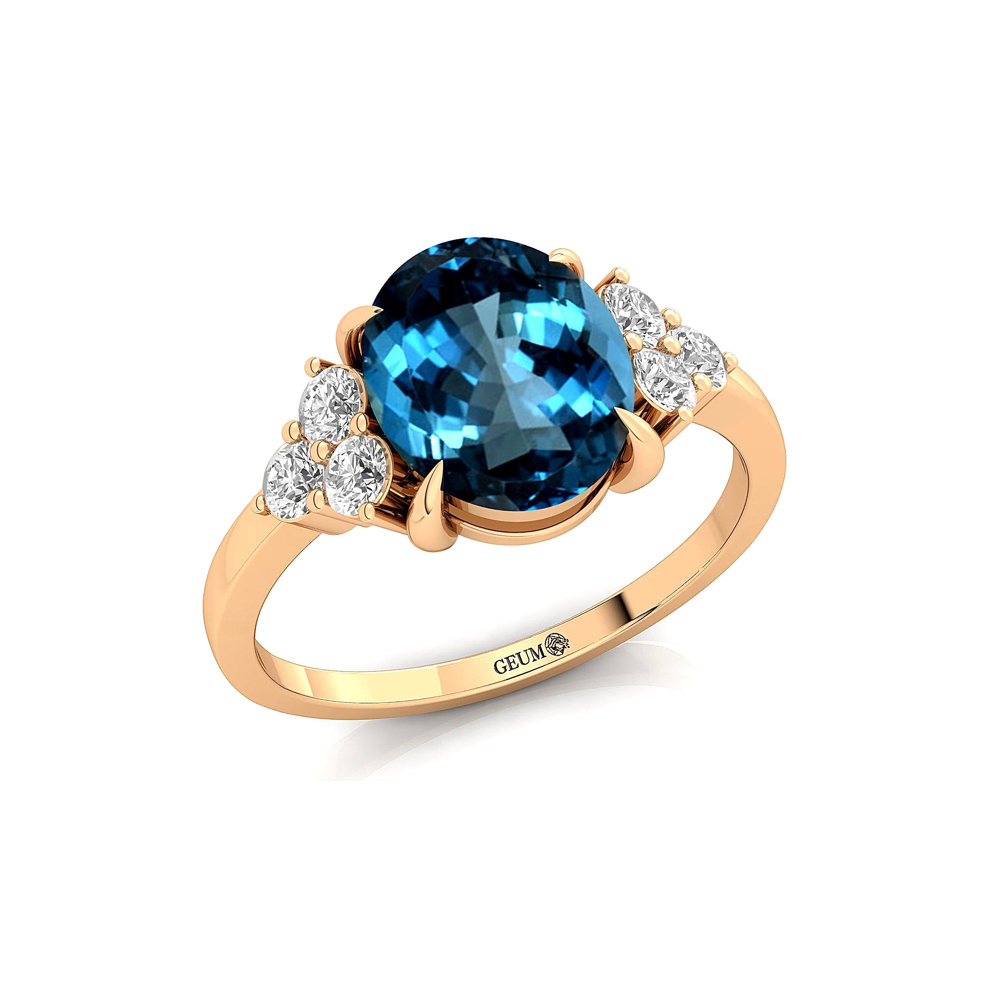 Trio Diamond Engagement Ring with Oval Cut London Blue Topaz - GeumJewels