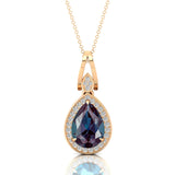 Classic Teardrop Shaped Alexandrite Halo Diamond Dangle Pendant - GeumJewels