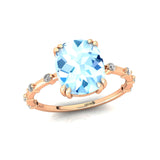 Cushion Cut Aquamarine Engagement Ring with Distant Diamond Band - GeumJewels
