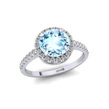Classic Round Halo Diamonds with Solitaire Aquamarine Engagement Ring - GeumJewels