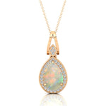 Classic Teardrop Shaped Opal Halo Diamond Dangle Pendant - GeumJewels