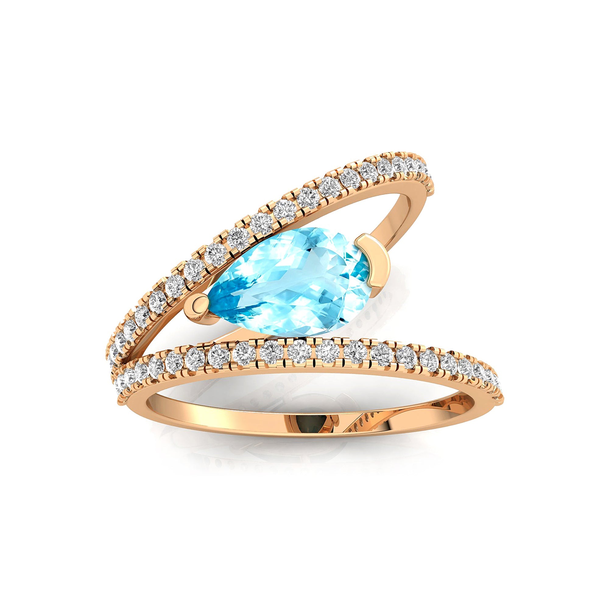 Fashionable V Shaped Diamond Ring with Pear Cut Aquamarine - GeumJewels