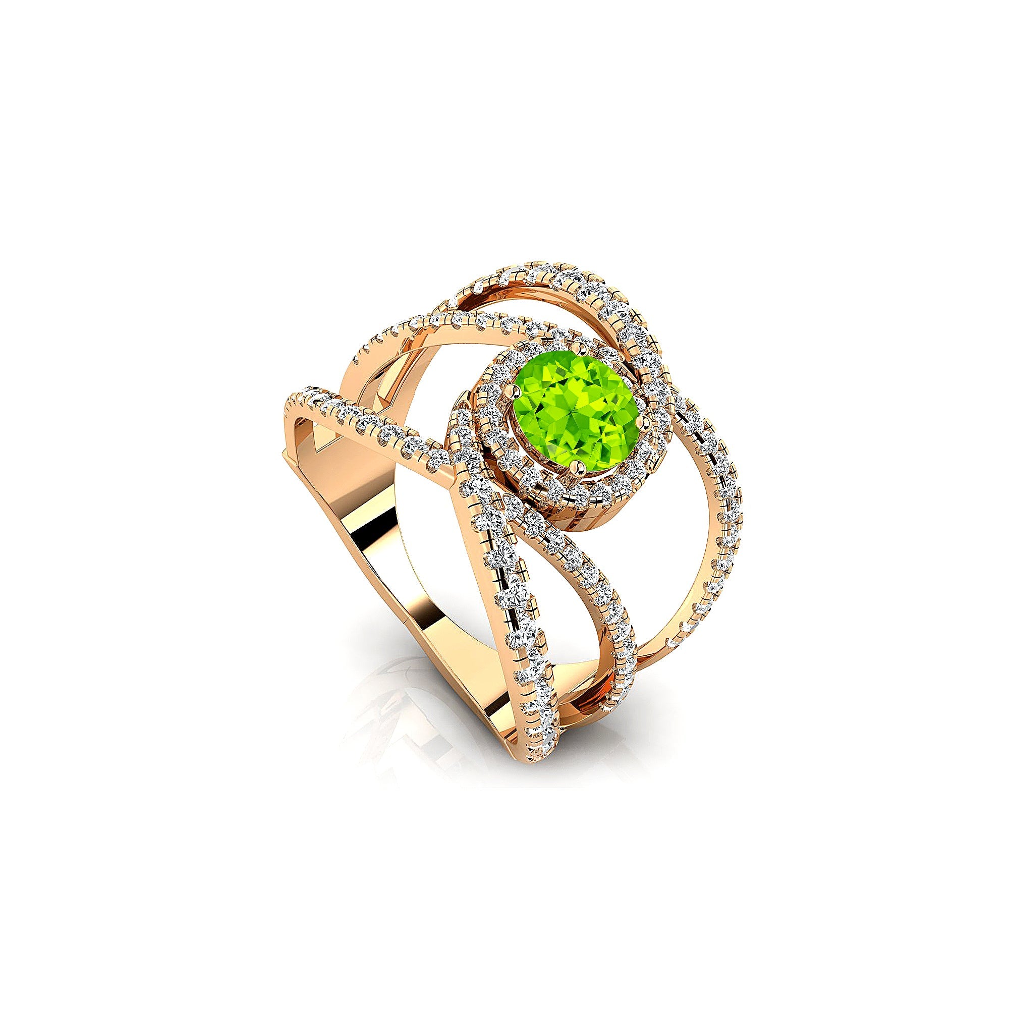 Solitaire Round Peridot Cocktail Diamond Ring - GeumJewels