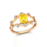 Flower Inspired Ring with Oval Shaped Yellow Sapphire and Accent Diamonds - GeumJewels