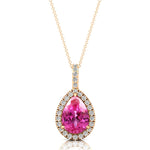 Pink Sapphire Teardrop Pendant with Diamond Halo - GeumJewels