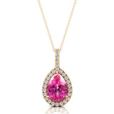 Pink Sapphire Teardrop Pendant with Diamond Halo - GeumJewels