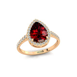 Classic Pear Shaped Garnet Halo Diamond Engagement Ring - GeumJewels