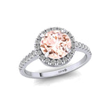 Classic Round Halo Diamonds with Solitaire Morganite Engagement Ring - GeumJewels