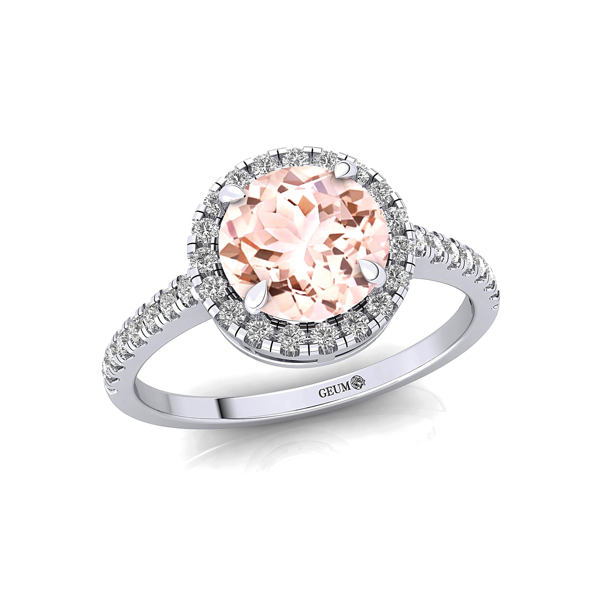 Classic Round Halo Diamonds with Solitaire Morganite Engagement Ring - GeumJewels
