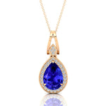 Classic Teardrop Shaped Tanzanite Halo Diamond Dangle Pendant - GeumJewels