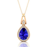 Classic Teardrop Shaped Tanzanite Halo Diamond Dangle Pendant - GeumJewels