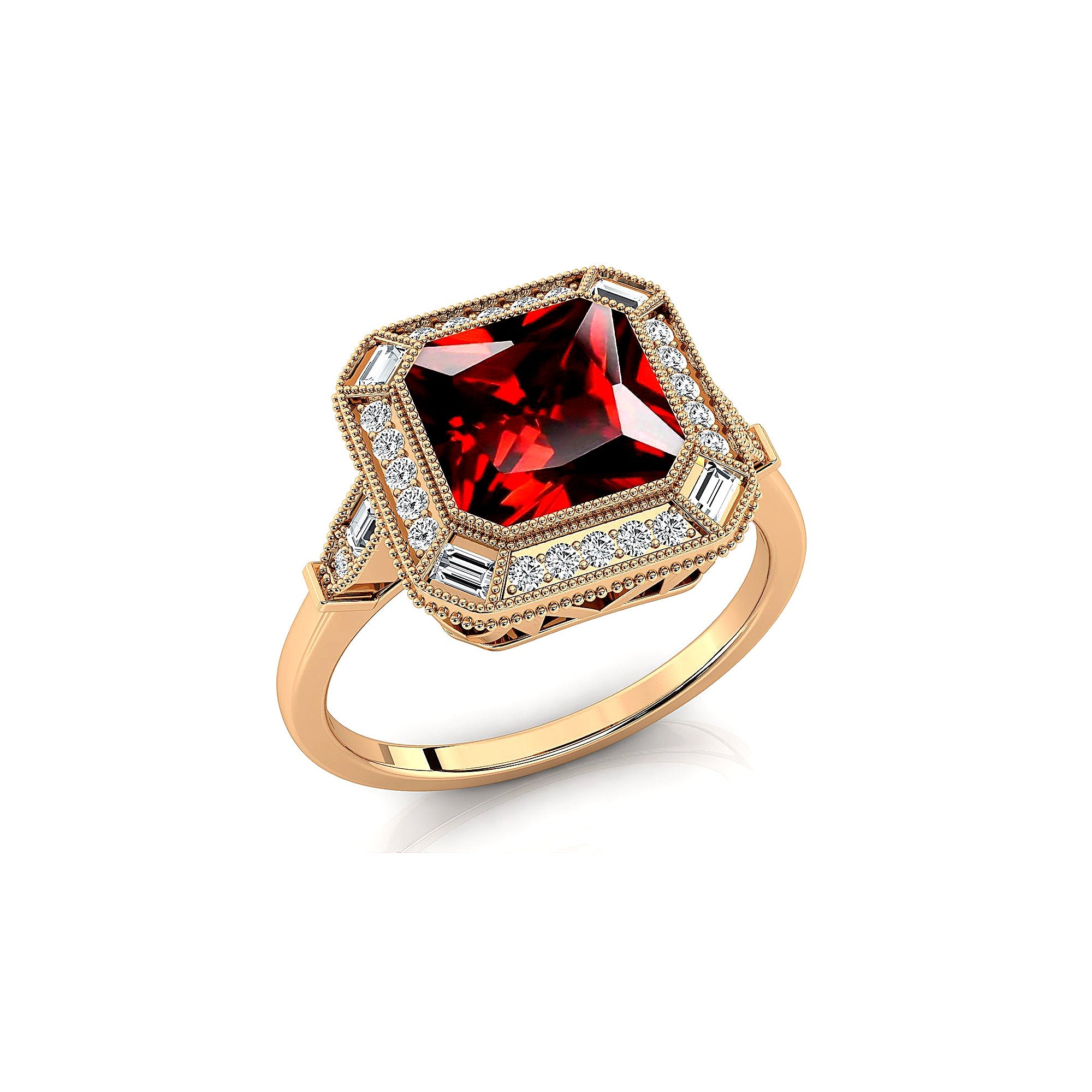 Vintage Style Square Cut Garnet Diamond Ring - GeumJewels