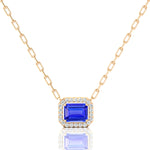 Emerald Cut Tanzanite Halo Set Diamond Necklace - GeumJewels