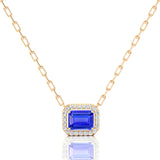 Emerald Cut Tanzanite Halo Set Diamond Necklace - GeumJewels