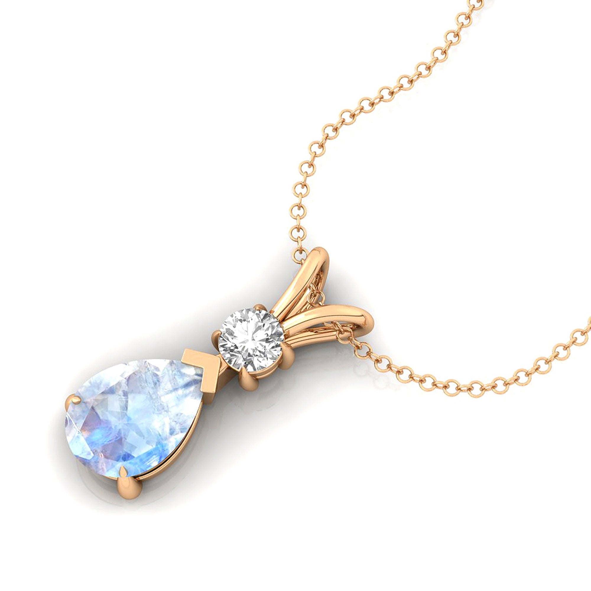 Moonstone Teardrop Pendant with Solitaire Diamond - GeumJewels