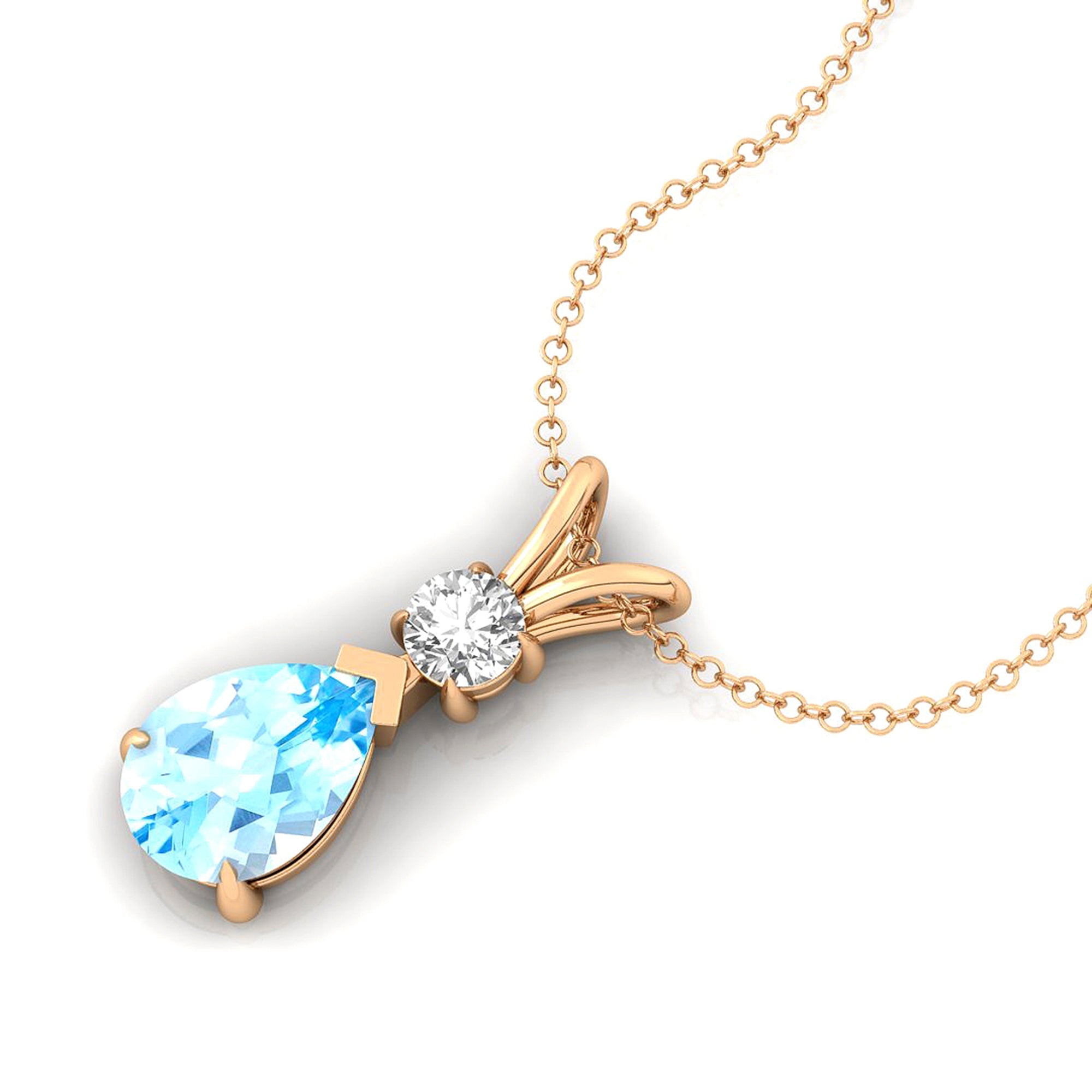 Aquamarine Teardrop Pendant with Solitaire Diamond - GeumJewels