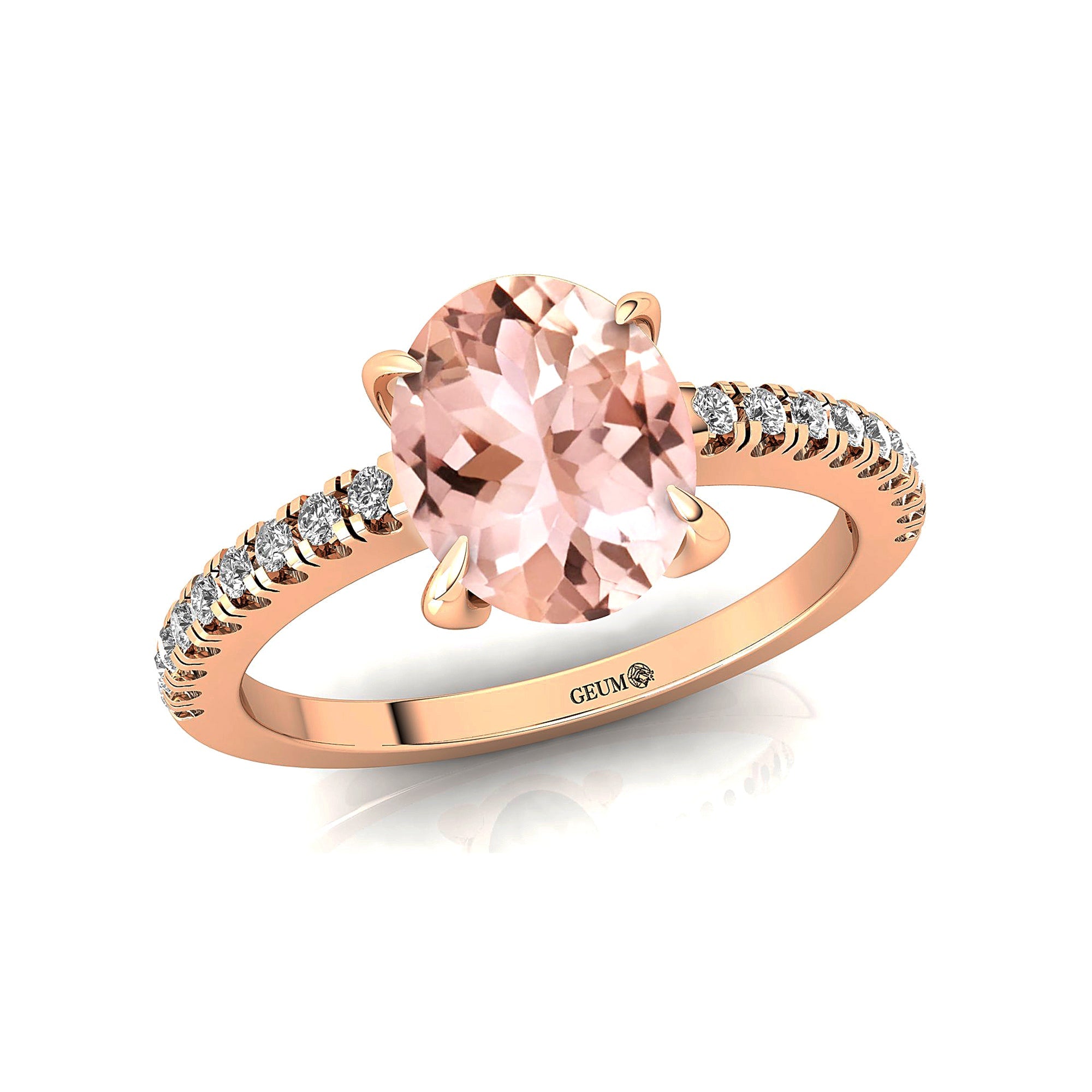 Oval Solitaire Morganite with Accent Diamonds Engagement Ring - GeumJewels