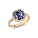 Halo Diamond Engagement Ring with Cushion Cut Alexandrite - GeumJewels