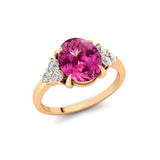 Trio Diamond Engagement Ring with Oval Cut Pink Sapphire - GeumJewels