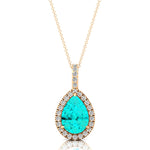 Paraiba Tourmaline Teardrop Pendant with Diamond Halo - GeumJewels