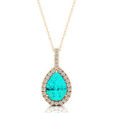 Paraiba Tourmaline Teardrop Pendant with Diamond Halo - GeumJewels