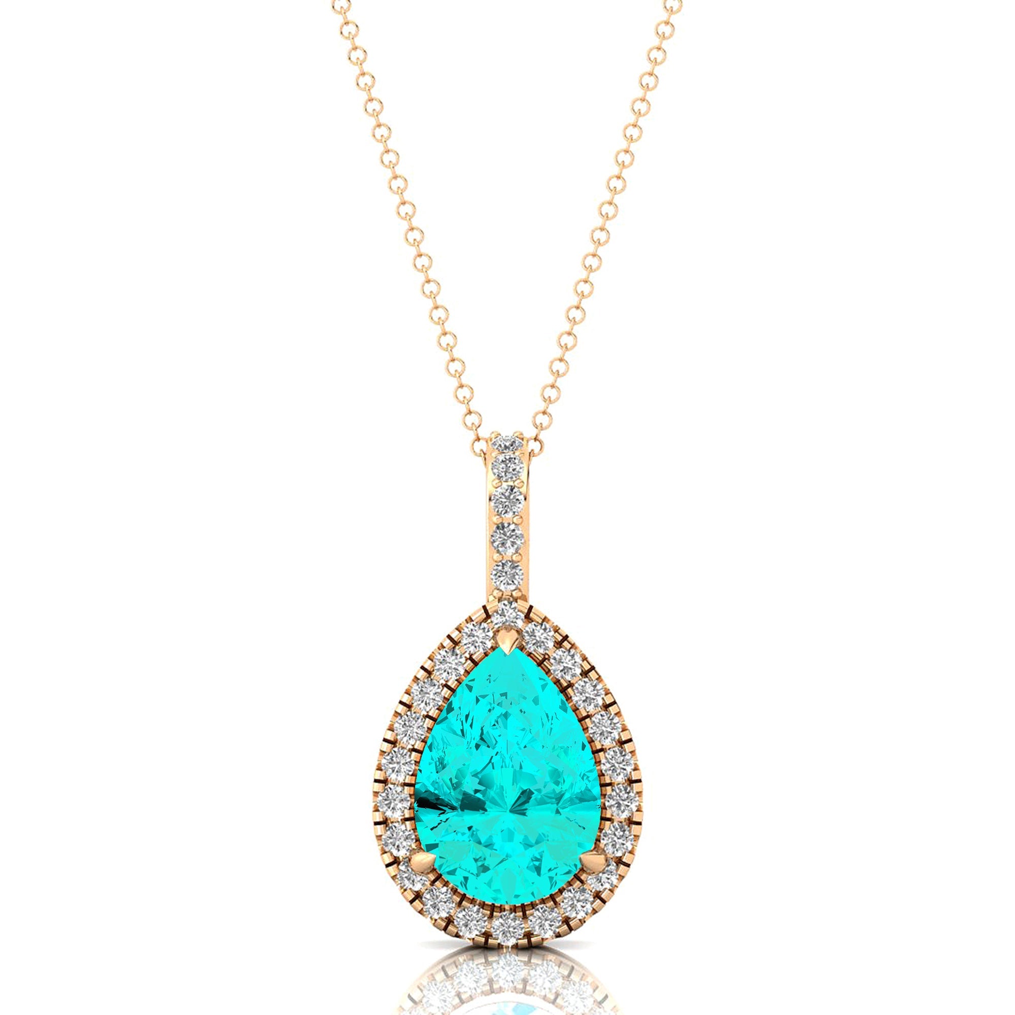 Paraiba Tourmaline Teardrop Pendant with Diamond Halo - GeumJewels
