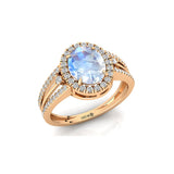 Solitaire Oval Moonstone Split Shank Diamond Engagement Ring - GeumJewels