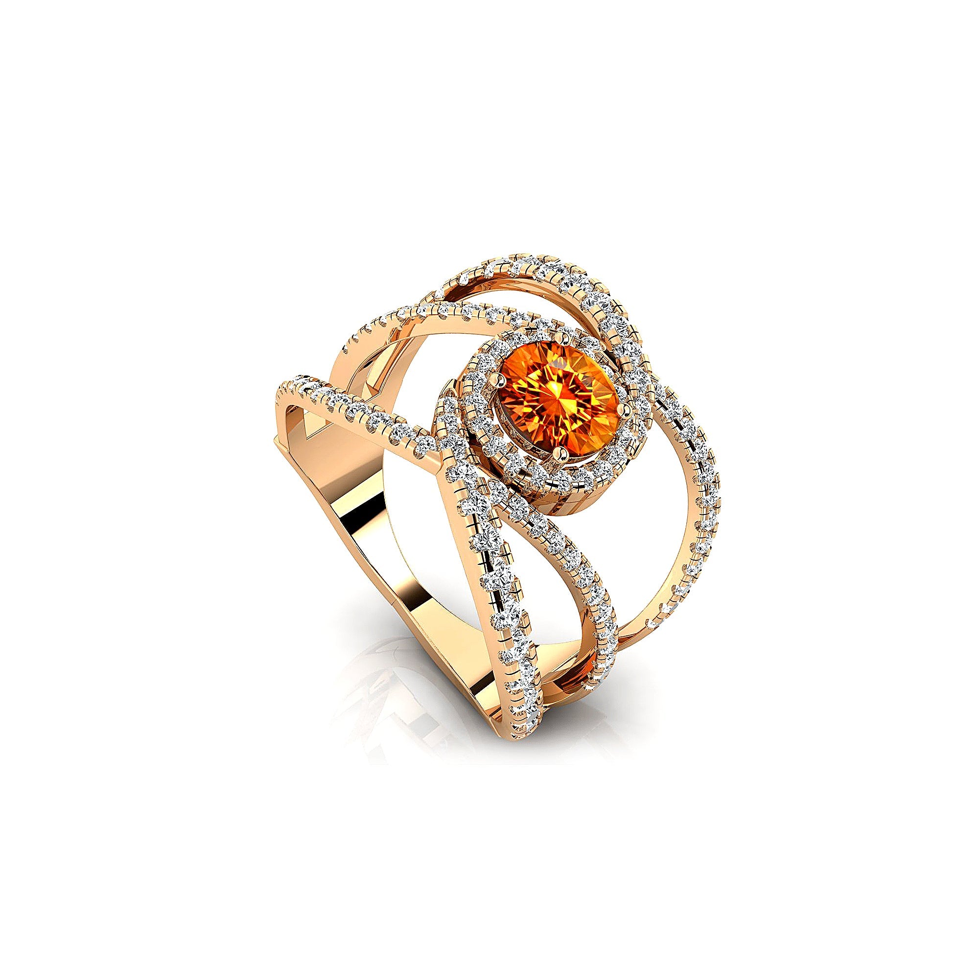 Solitaire Round Citrine Cocktail Diamond Ring - GeumJewels