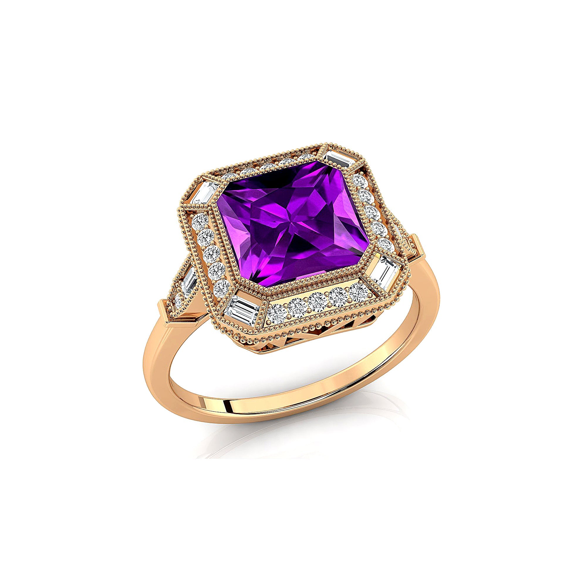 Vintage Style Square Cut Amethyst Diamond Ring - GeumJewels