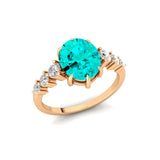 Oval Cut Paraiba Tourmaline with Graduated Diamonds Ring - GeumJewels