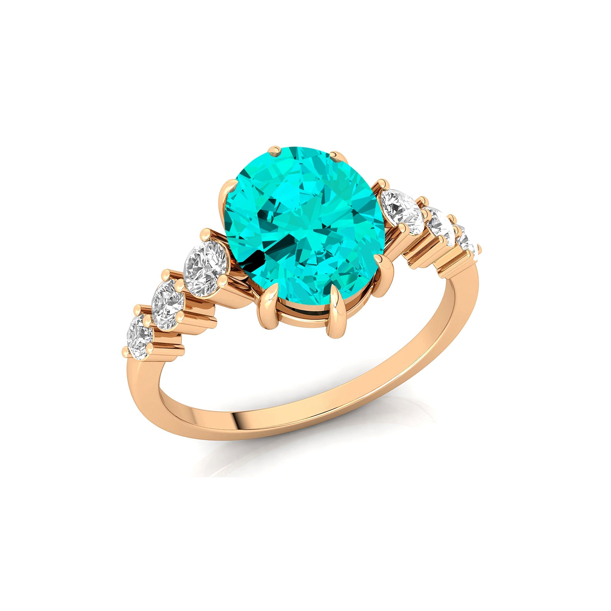 Oval Cut Paraiba Tourmaline with Graduated Diamonds Ring - GeumJewels