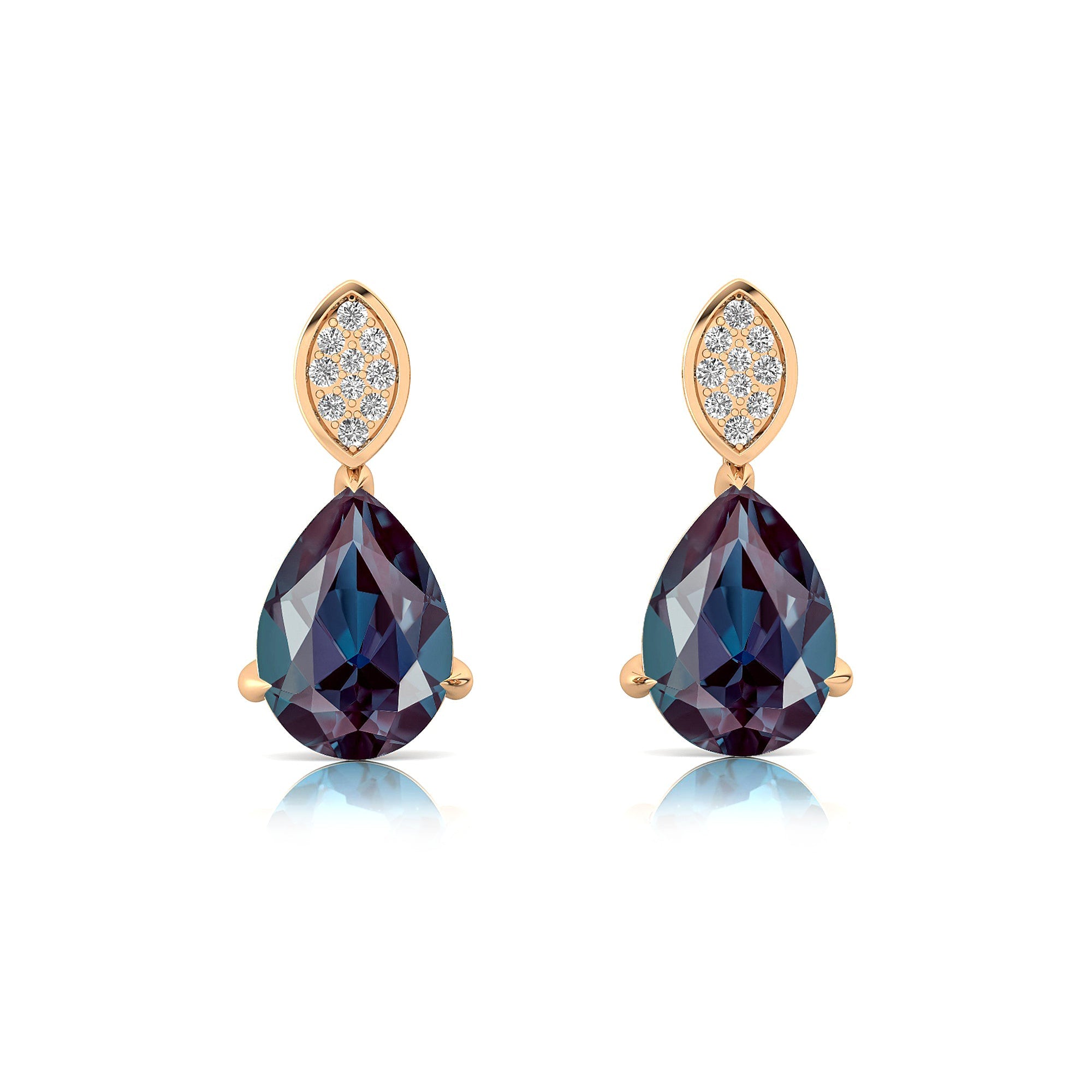 Illussion Set Diamond Earrings with Pear Cut Alexandrite - GeumJewels
