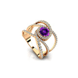 Solitaire Round Amethyst Cocktail Diamond Ring - GeumJewels