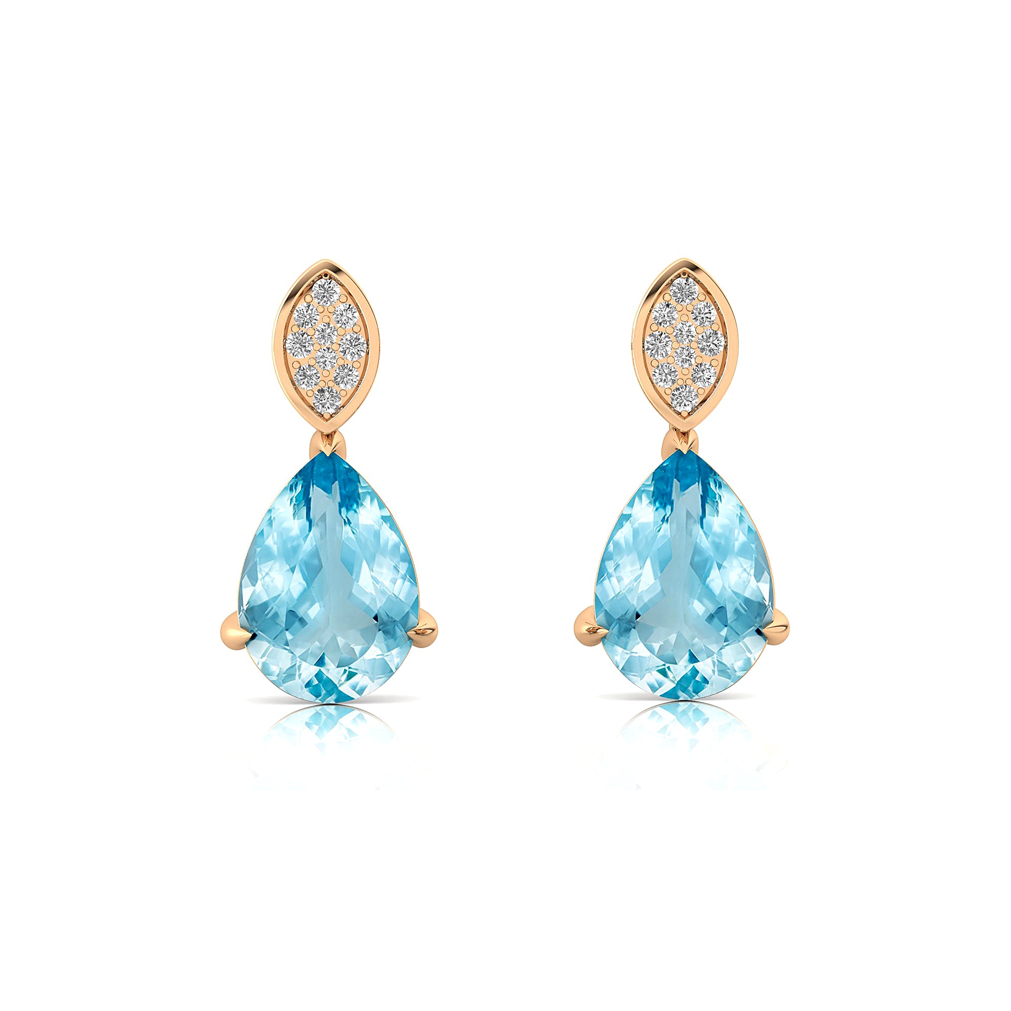 Illussion Set Diamond Earrings with Pear Cut Aquamarine - GeumJewels