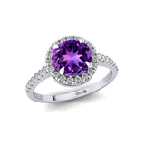 Classic Round Halo Diamonds with Solitaire Amethyst Engagement Ring - GeumJewels