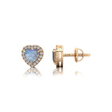 Heart Shaped Moonstone Halo Diamond Stud Earrings - GeumJewels