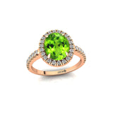 Oval Solitaire Peridot Halo Diamond Engagement Ring - GeumJewels