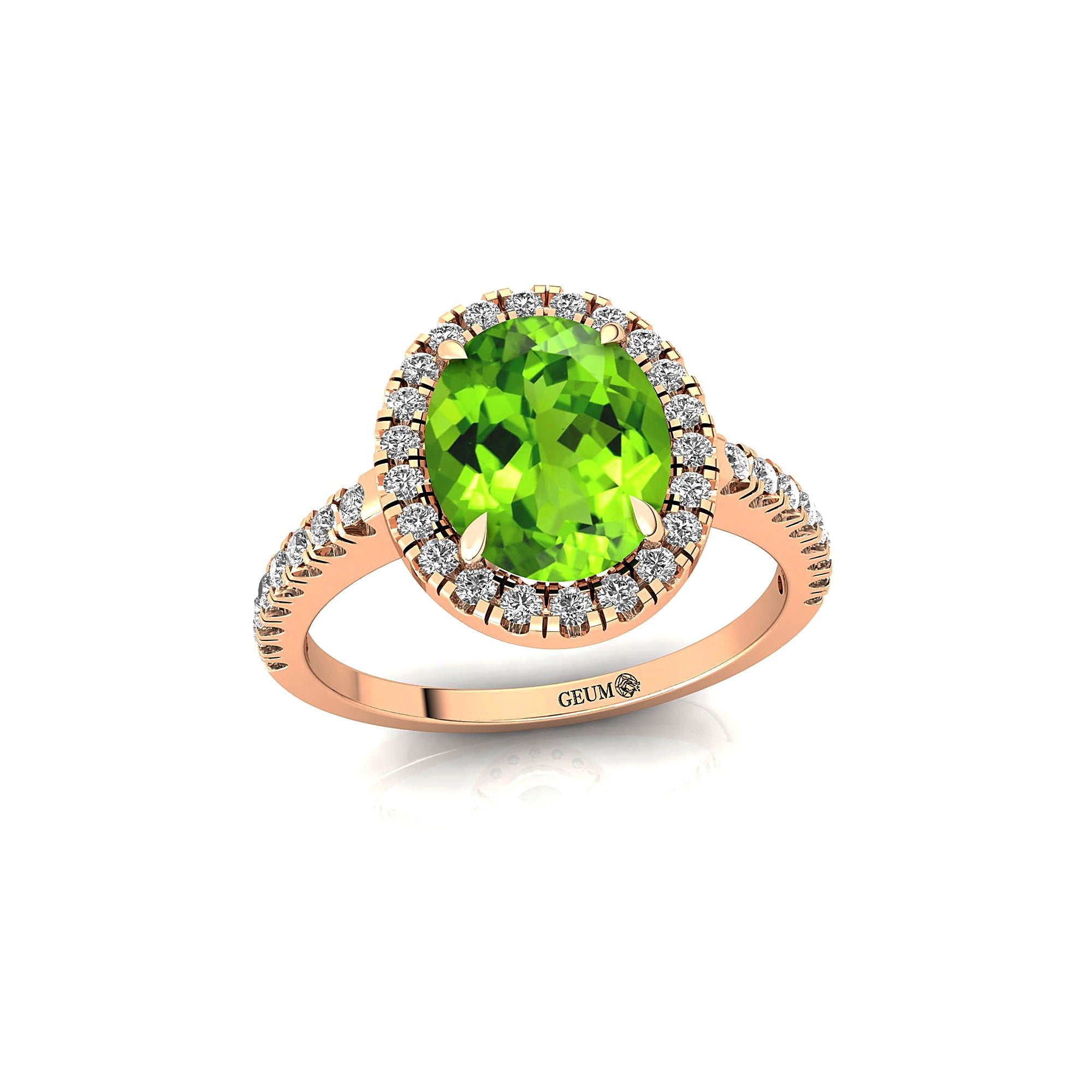 Oval Solitaire Peridot Halo Diamond Engagement Ring - GeumJewels