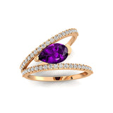 Fashionable V Shaped Diamond Ring with Pear Cut Amethyst - GeumJewels