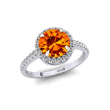 Classic Round Halo Diamonds with Solitaire Citrine Engagement Ring - GeumJewels