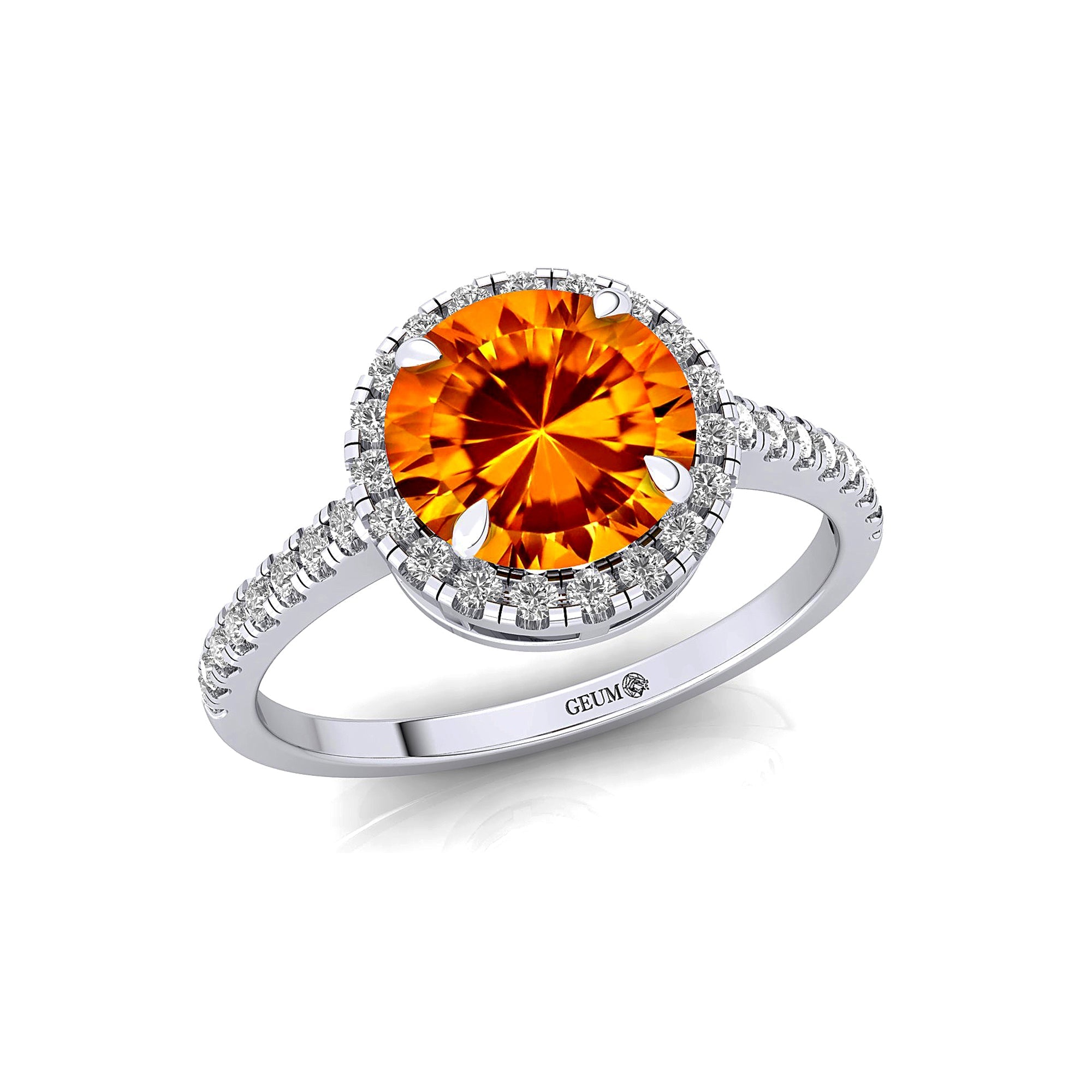 Classic Round Halo Diamonds with Solitaire Citrine Engagement Ring - GeumJewels