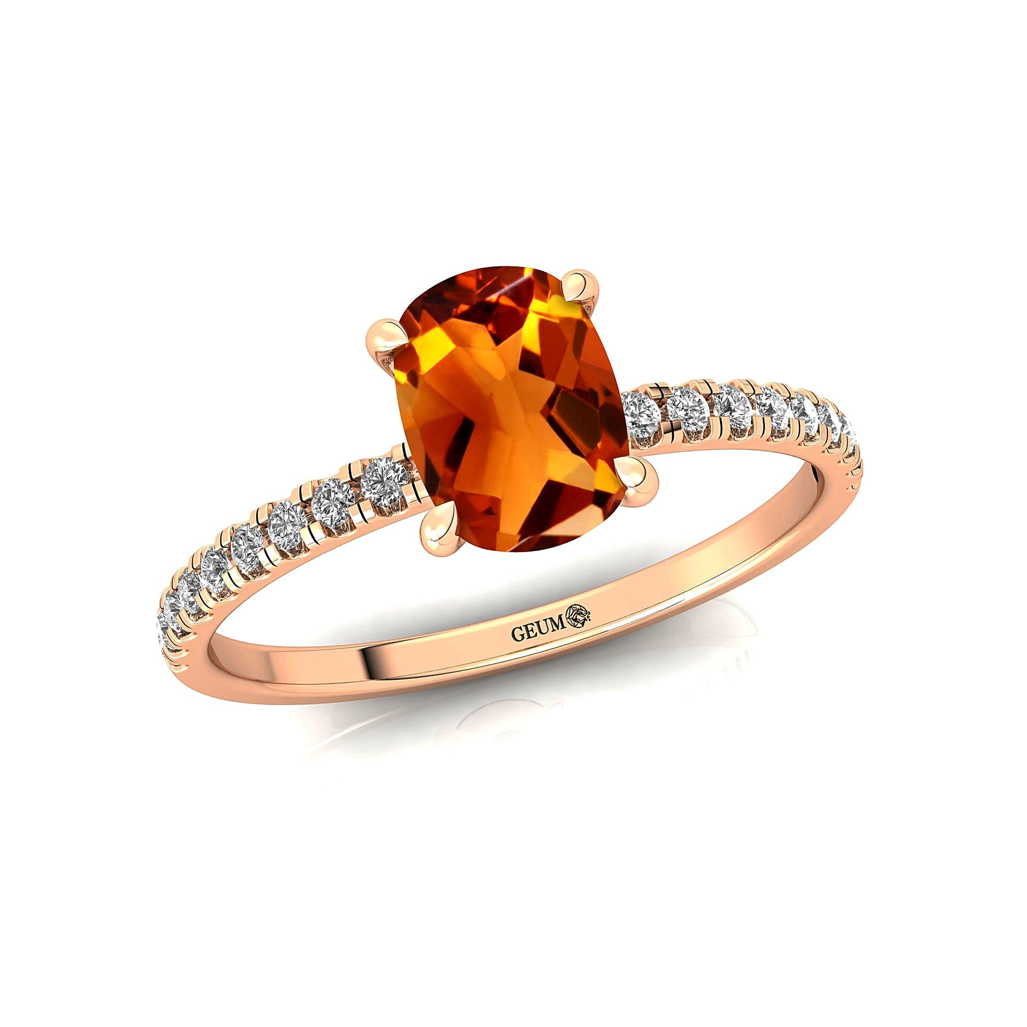 Long Cushion Citrine Thin Diamond Promise Ring - GeumJewels