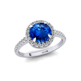 Classic Round Halo Diamonds with Solitaire Blue Sapphire Engagement Ring - GeumJewels