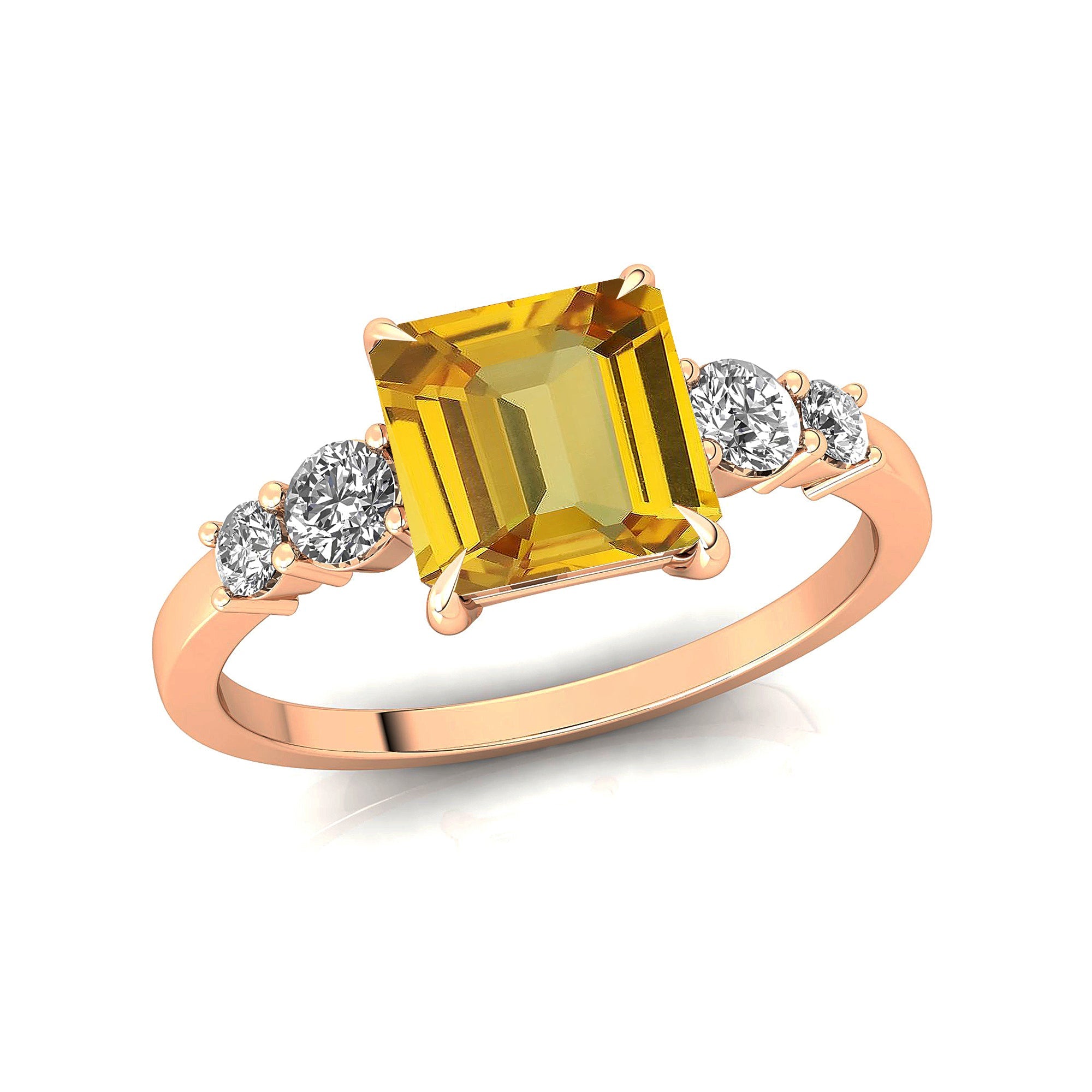 Princess Cut Yellow Sapphire Graduating Accent Diamond Ring - GeumJewels