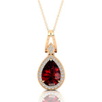 Classic Teardrop Shaped Garnet Halo Diamond Dangle Pendant - GeumJewels