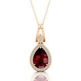 Classic Teardrop Shaped Garnet Halo Diamond Dangle Pendant - GeumJewels