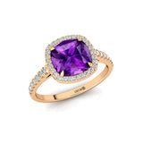 Halo Diamond Engagement Ring with Cushion Cut Amethyst - GeumJewels